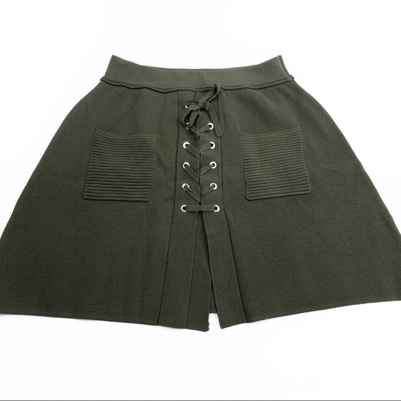 FEW MODA Olive Lace-Up A-Line Knit Skirt Size S - Picture 3 of 14